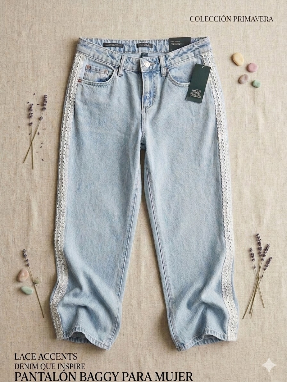 Baggy Lace-Trim Light Blue Women’s Jeans